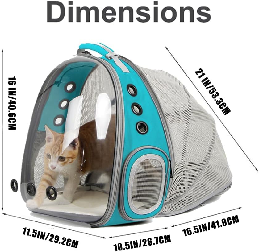 Cat Travel Backpack with Fan, Fit up to 20 Lbs, Space Capsule Astronaut Clear Bubble Window Pet Backpack for Kitten and Small Puppy (Green, Back Extension + Fan)