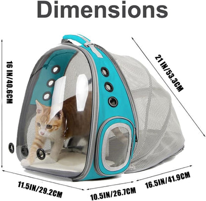Cat Travel Backpack with Fan, Fit up to 20 Lbs, Space Capsule Astronaut Clear Bubble Window Pet Backpack for Kitten and Small Puppy (Green, Back Extension + Fan)